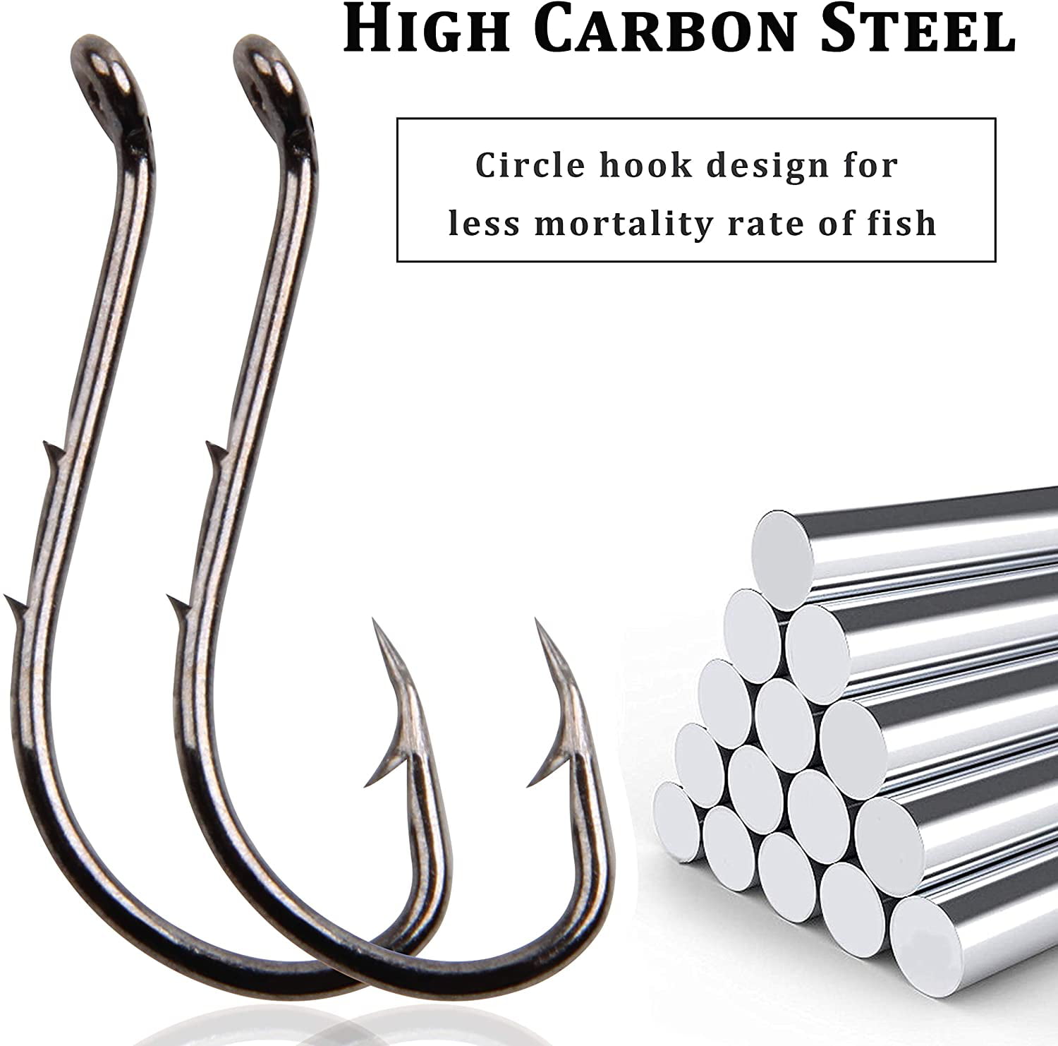 160 Offset Circle Fishing HOOKS W/ Box Black High Carbon Steel Sizes #1-5/0