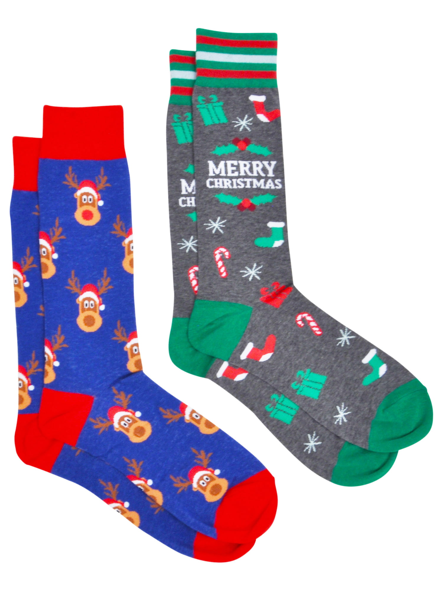 Men's Reindeer & Merry Christmas Socks Size 10-13 (2-PAIRS) | Walmart ...