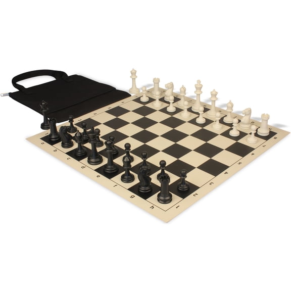 Master Series Easy-Carry Plastic Chess Set Black & Ivory Pieces with Vinyl Rollup Board - Black