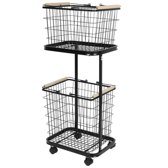 golytefs 2 Tier Laundry Cart with Wheels Rolling Laundry Basket Laundry Hamper Trolley