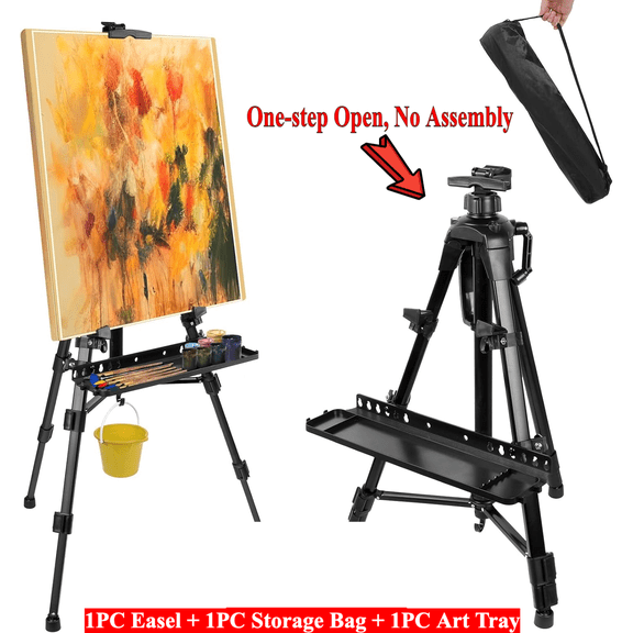 66in Adjustable Metal Tripod Easel Stand, Foldable Portable Display Easel with Art Tray & Storage Bag for Painting, Wedding Sign, Party Decor, Black