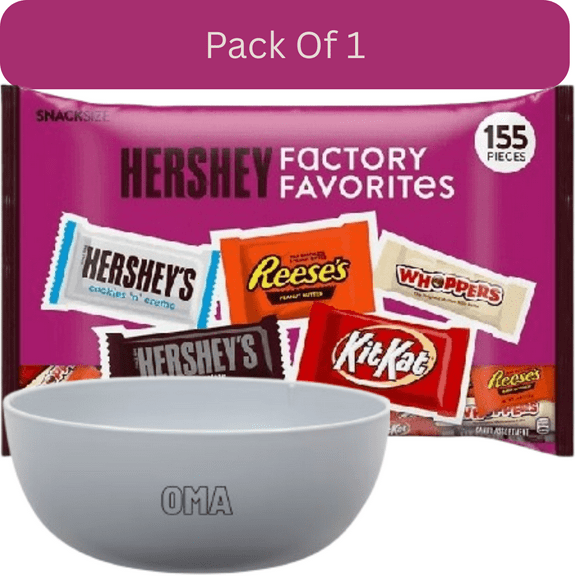 HERSHEY'S Assorted Chocolate Factory Favorites Snack Size Candy, 155 pcs. With White Bowl By OMA