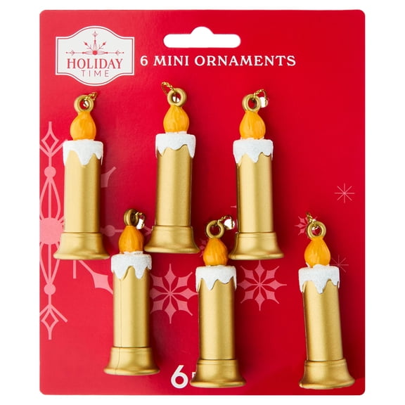 6-Count Gold and White Mini Candle Christmas Ornaments, 1", by Holiday Time
