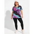 thumbnail image 4 of CASSIE LIZ Womens Tops Plus Size 3X Casual Blouses Crewneck Purple Teal Tie Dye Short Sleeve Cutout Curvy Hem Loose Fit Shirts Tunics 3XL 22W 24W, 4 of 6