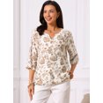 thumbnail image 4 of DARING DIVA Women's 3/4 Sleeve V Neck Boho Floral Button Decor Blouses L Brown, 4 of 6