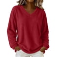 thumbnail image 5 of Yievot Women's Fleece Sweatshirts V Neck Long Sleeve Fall Top Solid Color Casual Warm Tunic Tops, 5 of 9