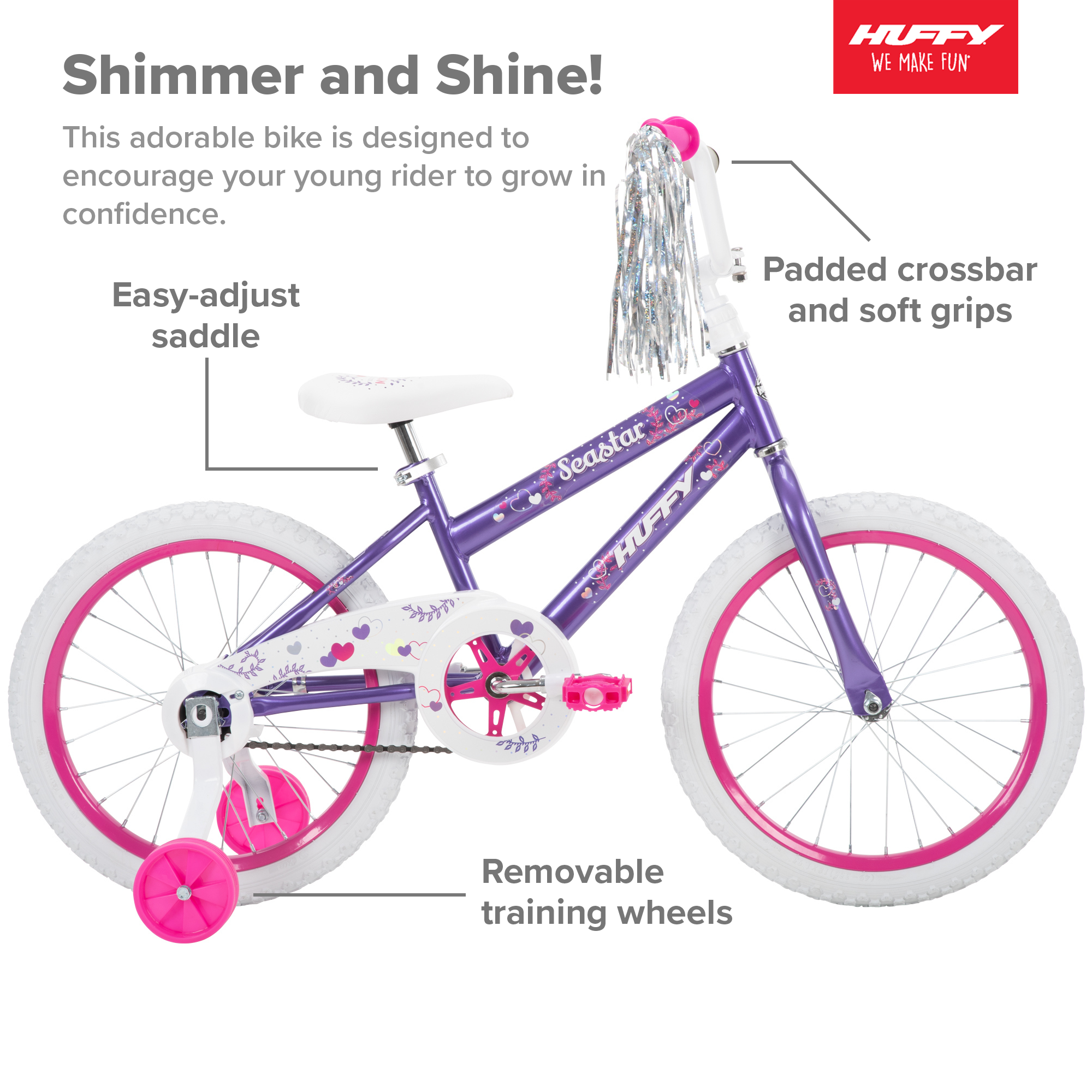 Huffy 18 in. Sea Star Kids Bike for Girls Ages 4 and up,Child, Metallic Purple - image 4 of 15