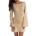 thumbnail image 1 of Gupgi Femmes Tricot Solide Couleur Dos Nu Manches Longues Décontracté en Vrac Mini Robe, 1 of 5
