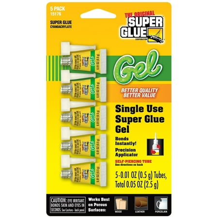 15176-12 Glue Gel Single Use Minis Tubes (5-Pack), 5g, Bonds instantly By Super