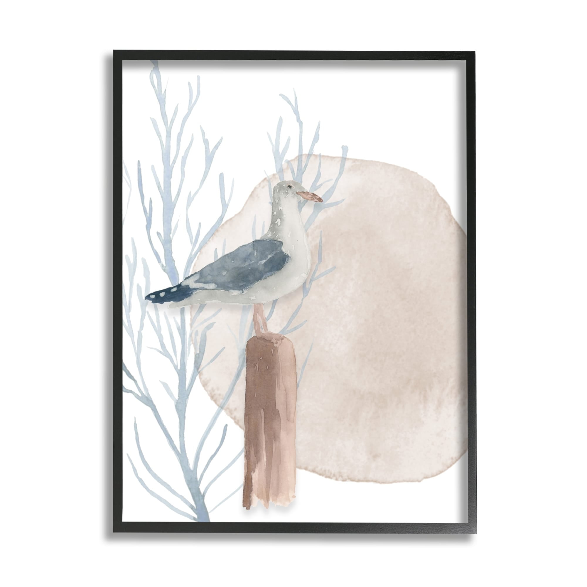 Stupell Industries Tranquil Seagull Nautical Bird Blue Coral Beach Post, 24 x 30, Design by Lucille Price