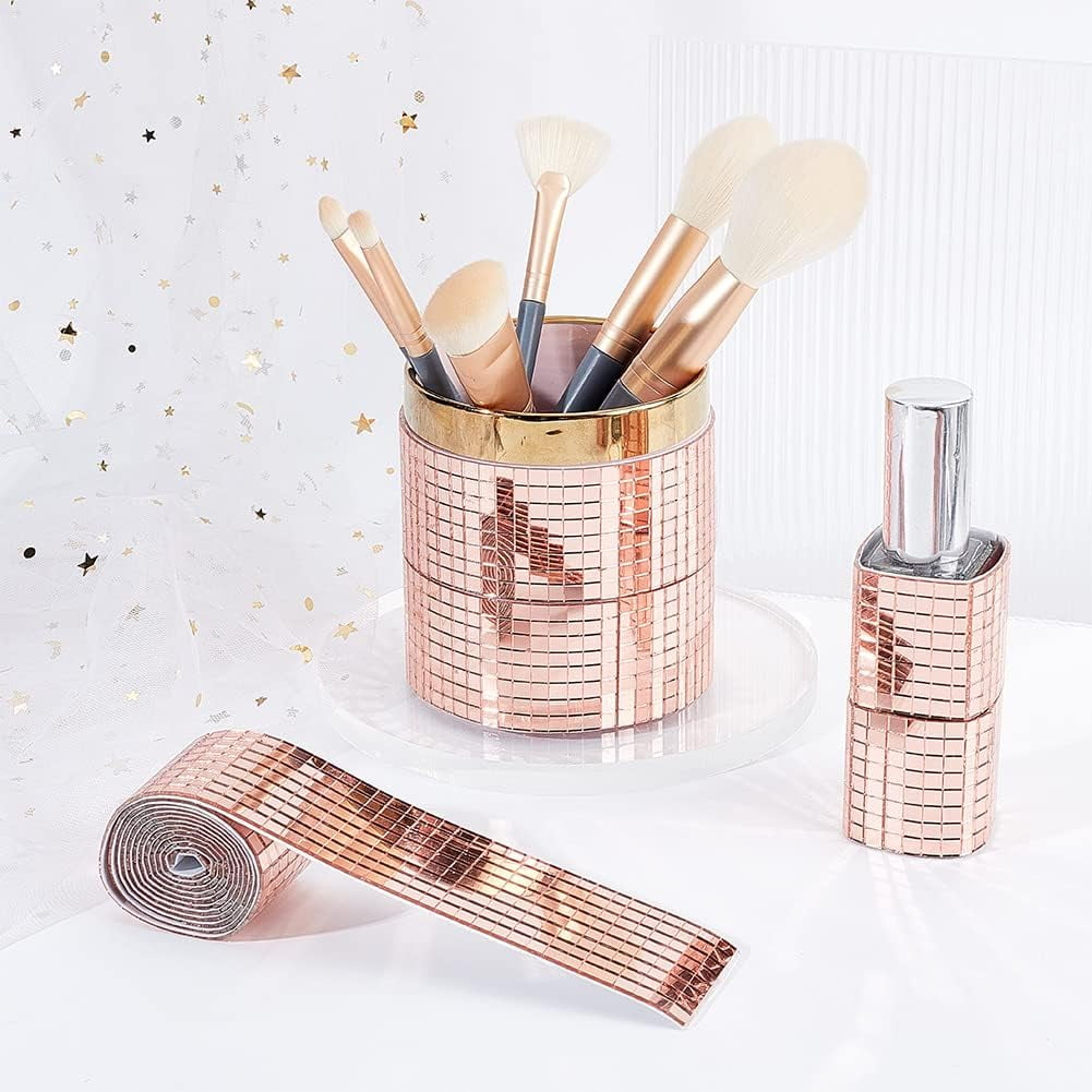 4800pcs Self-Adhesive Mosaic Tiles Rose Gold Square Glass Mirror Tiles Self Adhesive Disco Ball Tiles for DIY Craft Photo Frame Home Theme Party Disco Decoration 3Roll 3rolls