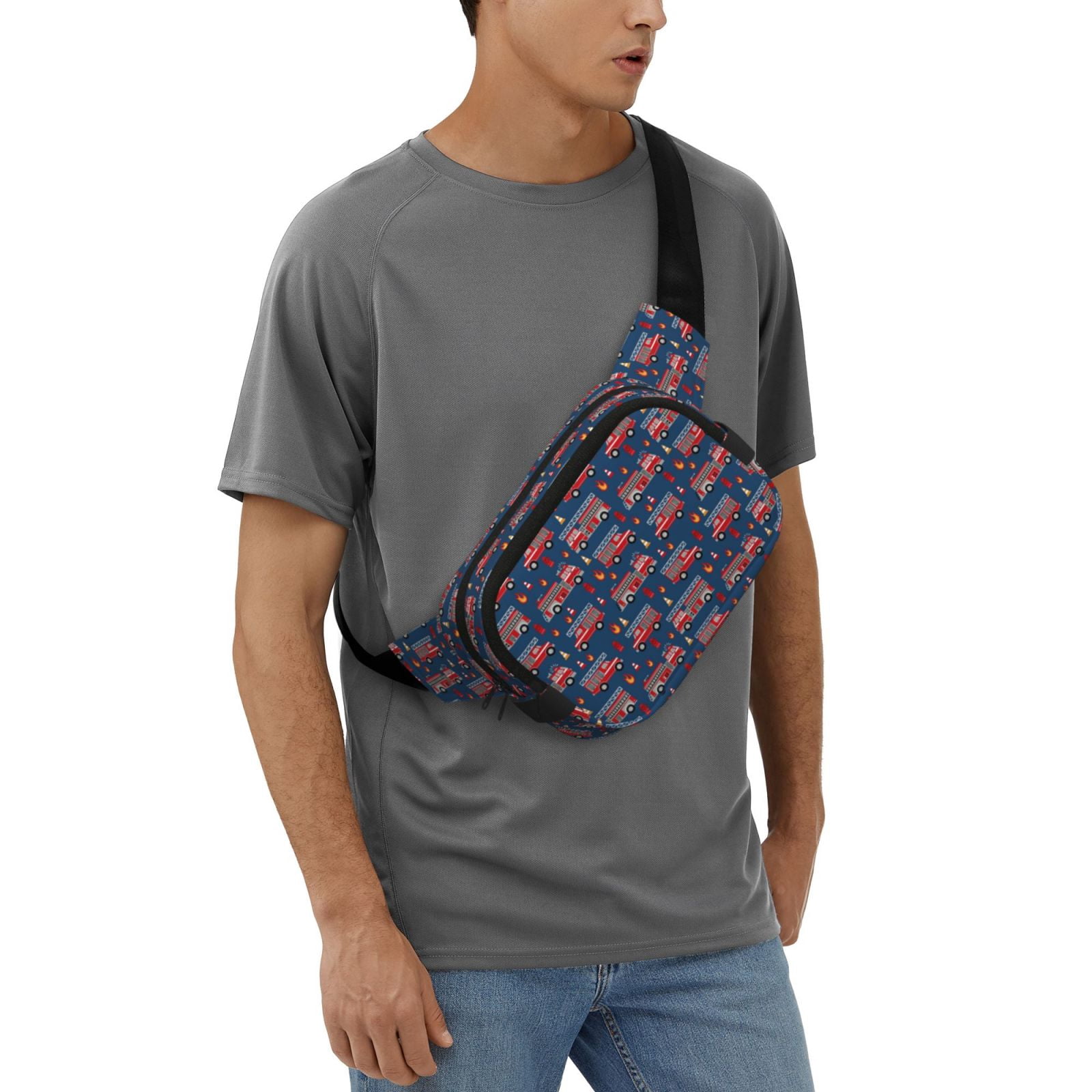 Hirioo Fire Truck 1 for Double Layer Waist Bag Adjustable Fanny Pack For Travel Running Hiking