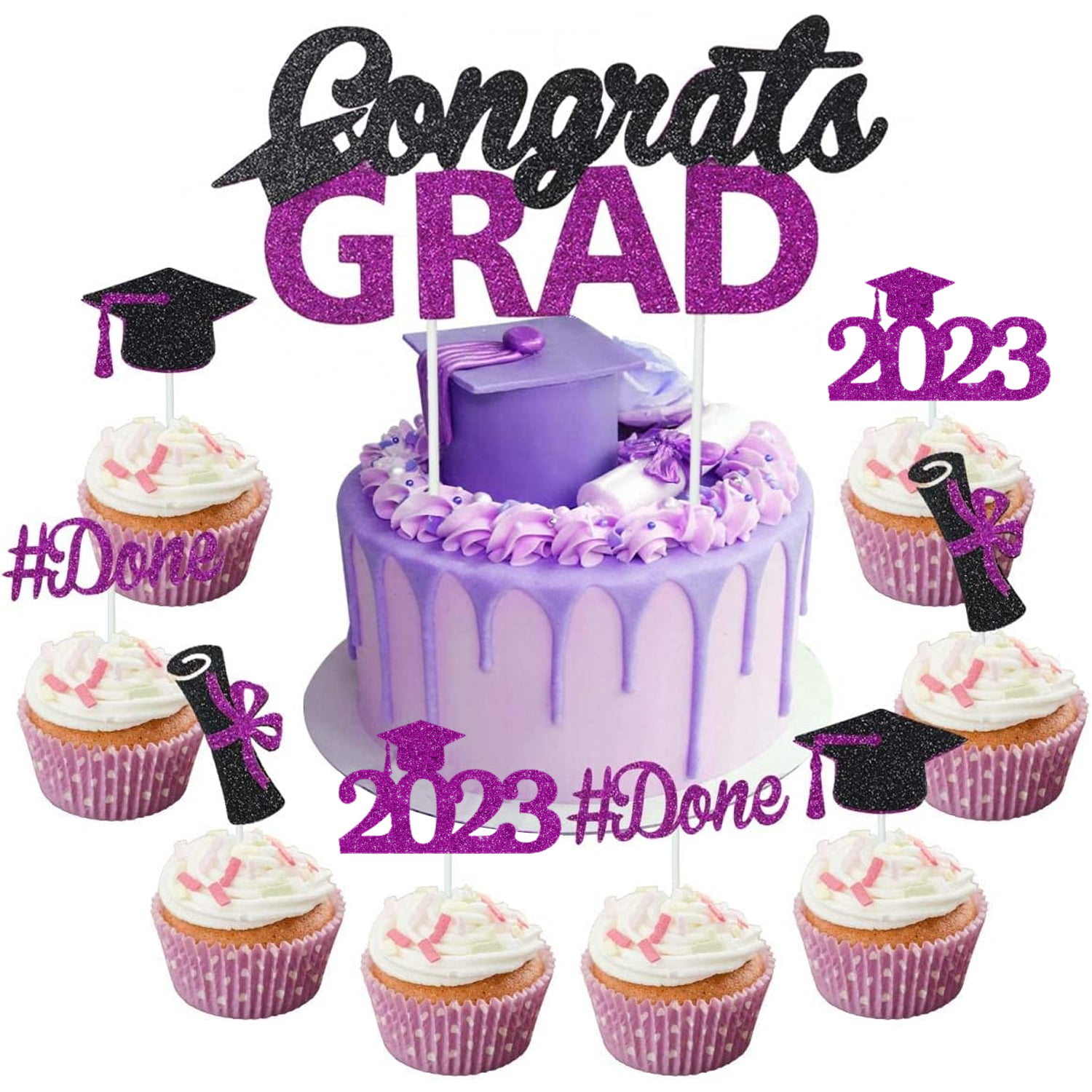 25Pcs Graduation Decorations Purple and Black 2024 Congrats Grad ...