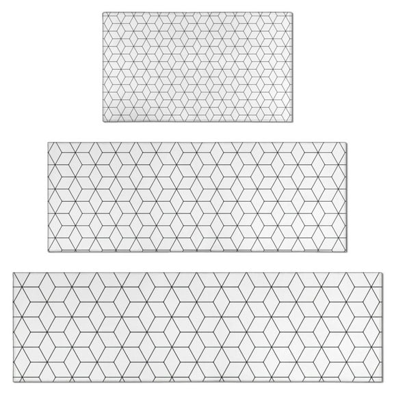 Black White Checkerboard Checkered Pattern Kitchen Rugs Sets Of 3,Kitchen Runner Rugs Non Skid Washable,Decorative Kitchen Floor Mats for Kitchen,Sink,Laundry,17"x30"  17"x47"   17"x59"