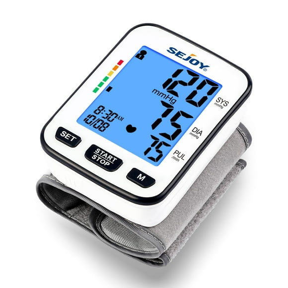 Sejoy Blood Pressure Monitor Wrist Cuff , Automatic Digital BP Machine, Large Backlit Display, Pulse Rate Monitoring Meter, 60 * 2 Readings Memory