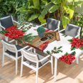 thumbnail image 2 of Christmas Table Cloths for 8 Foot Rectangle Tables, Red Cardinal Poinsettia Hut Berry Pine Needles Patio Waterproof Elastic Fitted Tablecloths, Washable Rectangular Table Cover for Camping, 2 of 8
