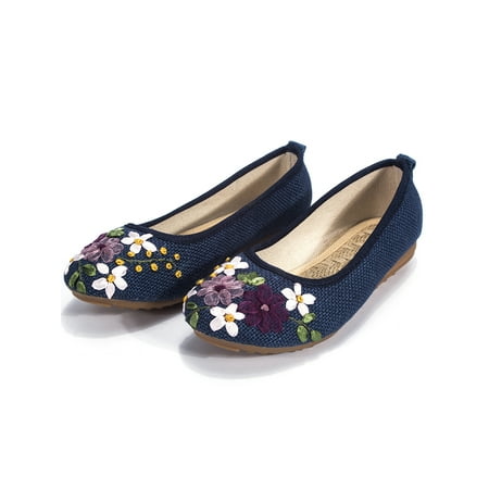 

QIYAA Embroidery Women Soft Canvas Ballet Flats Minimalist Ladies Comfort Cotton Ballerina Shoes Woman Shoes