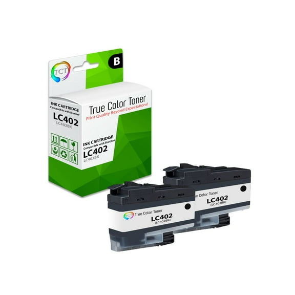 TCT LC402 Black Ink Cartridge 2 Pack - Premium Compatible Replacement for Brother LC402 LC402BK Black