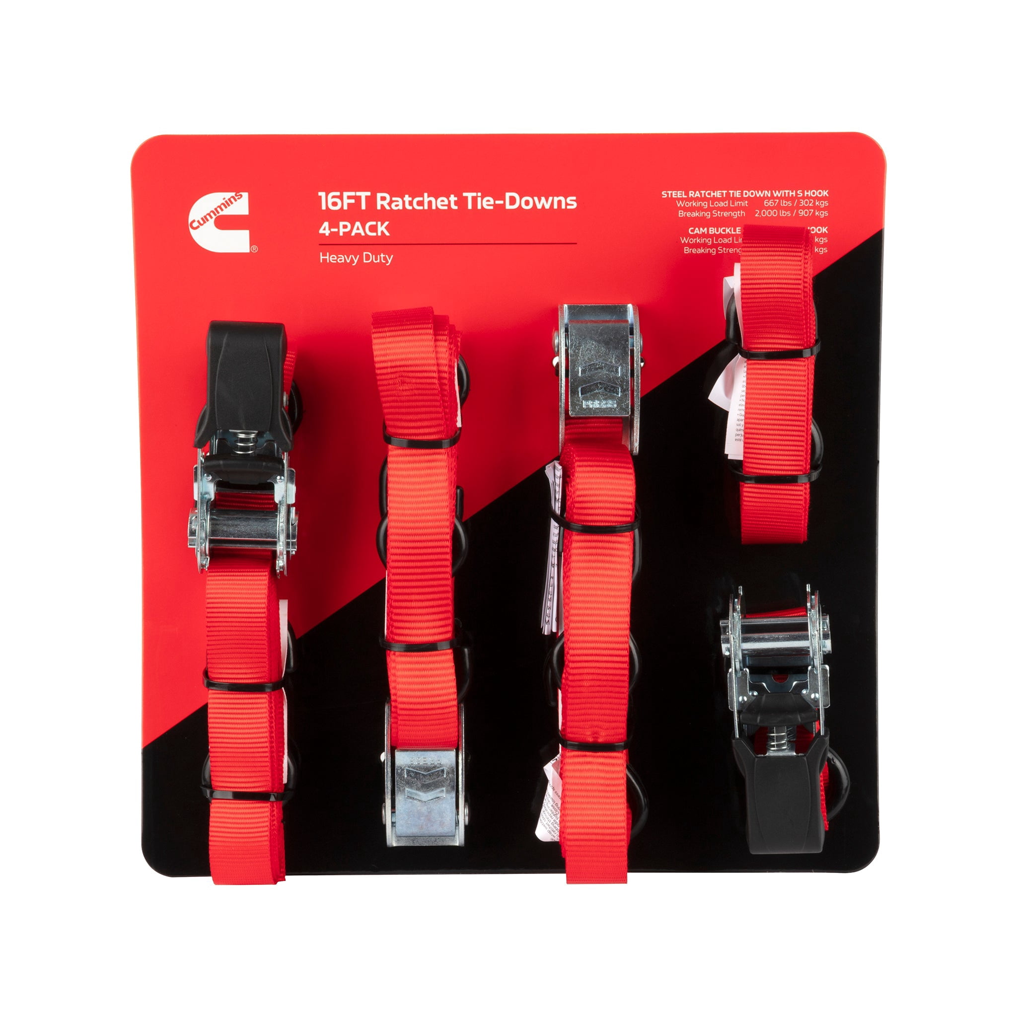 Cummins 4pk - 16" Ratchet Tie Downs