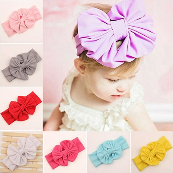 Cheers.US 4Pcs Children Kids Baby Girls Cute Big Bow Stretch Hair Band Turban Bowknot Head Wrap Headband Hairband Hair Accessory
