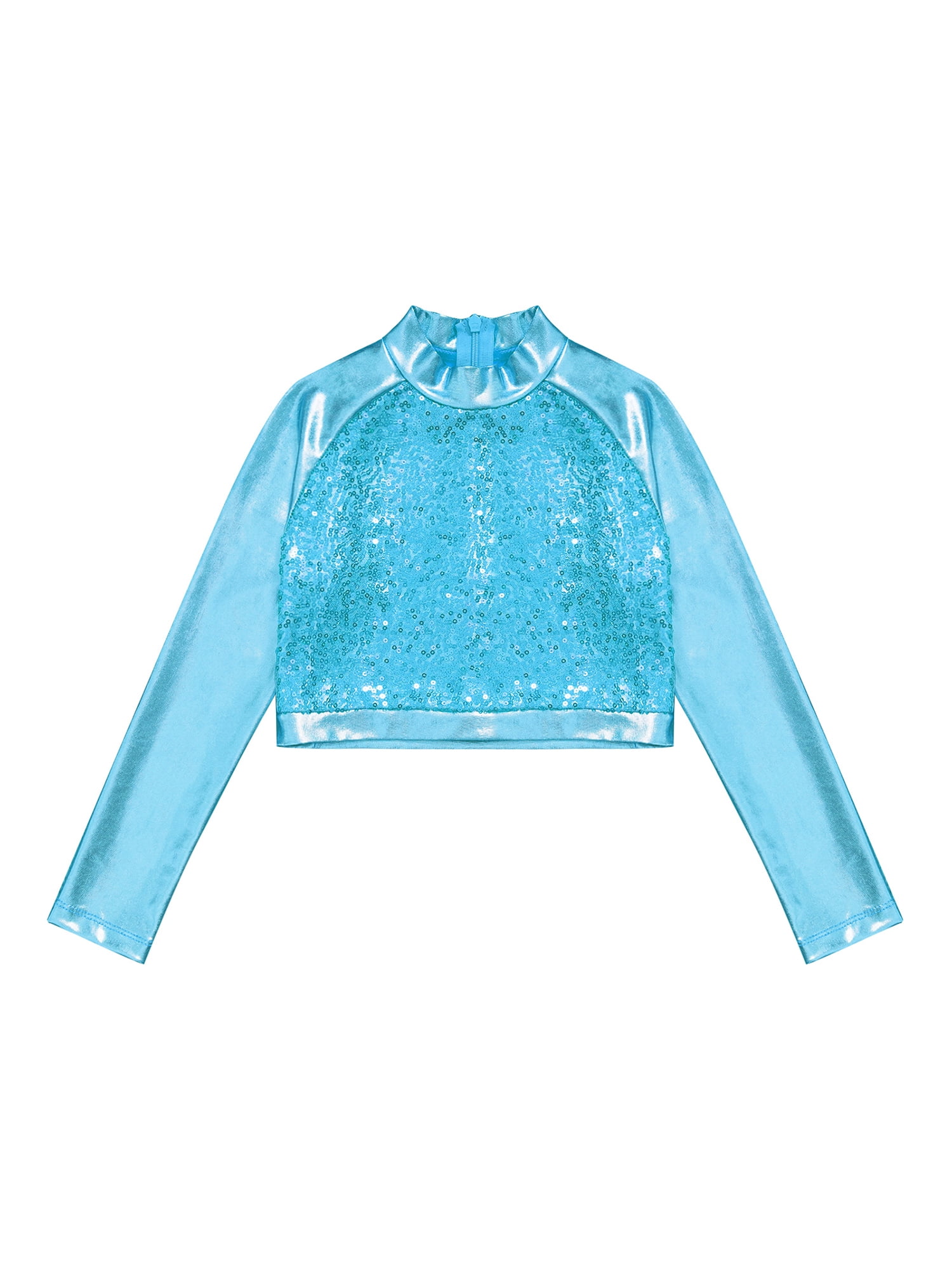 トップス shiny INHZOY Kids Girls Long Sleeves Crop Tops Shiny Metallic Turtleneck