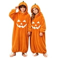 thumbnail image 3 of Krdevn Kids Pumpkin Face Onesie Pajamas, Thick Hooded Halloween Loungewear for Boys Girls Autumn Winter,12-15 Years, 3 of 4