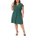thumbnail image 3 of GRACE & GRANDEUR Vestido de Verano para Mujeres Talla Grande con Mangas Cortas, Escote en V, Vestido Midi Floral 3X Verde Oscuro, 3 of 5