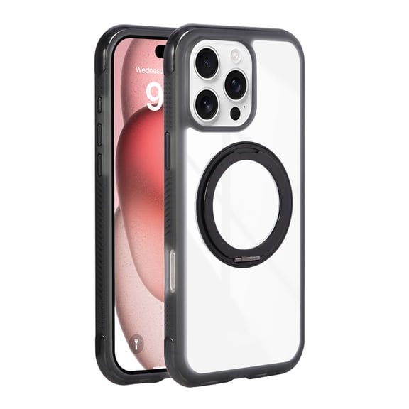 Decase Magnetic Case for iPhone 14 Pro with Stand,Compatible with Mag Safe,360° Rotatable Ring Holder Kickstand,Shockproof Glossy Clear Case for iPhone 14 Pro 6.1 Inch,Black