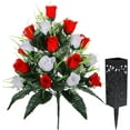 thumbnail image 4 of Sets Artificial Cemetery Flowers,Outdoor Grave Decorations Roses,Beautiful Arrangements Bouquet with Cemetery Vase,Lasting and Non-Bleed Colors (Light Pink), 4 of 5