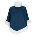 thumbnail image 6 of BLTIBY Faux Fur Trim Poncho for Women Thicken Warm Fleece Lined Cape Elegant Draped Winter Shawl Wraps Coats Fuzzy Pull On Cloak for Christmas Blue Free Size, 6 of 6