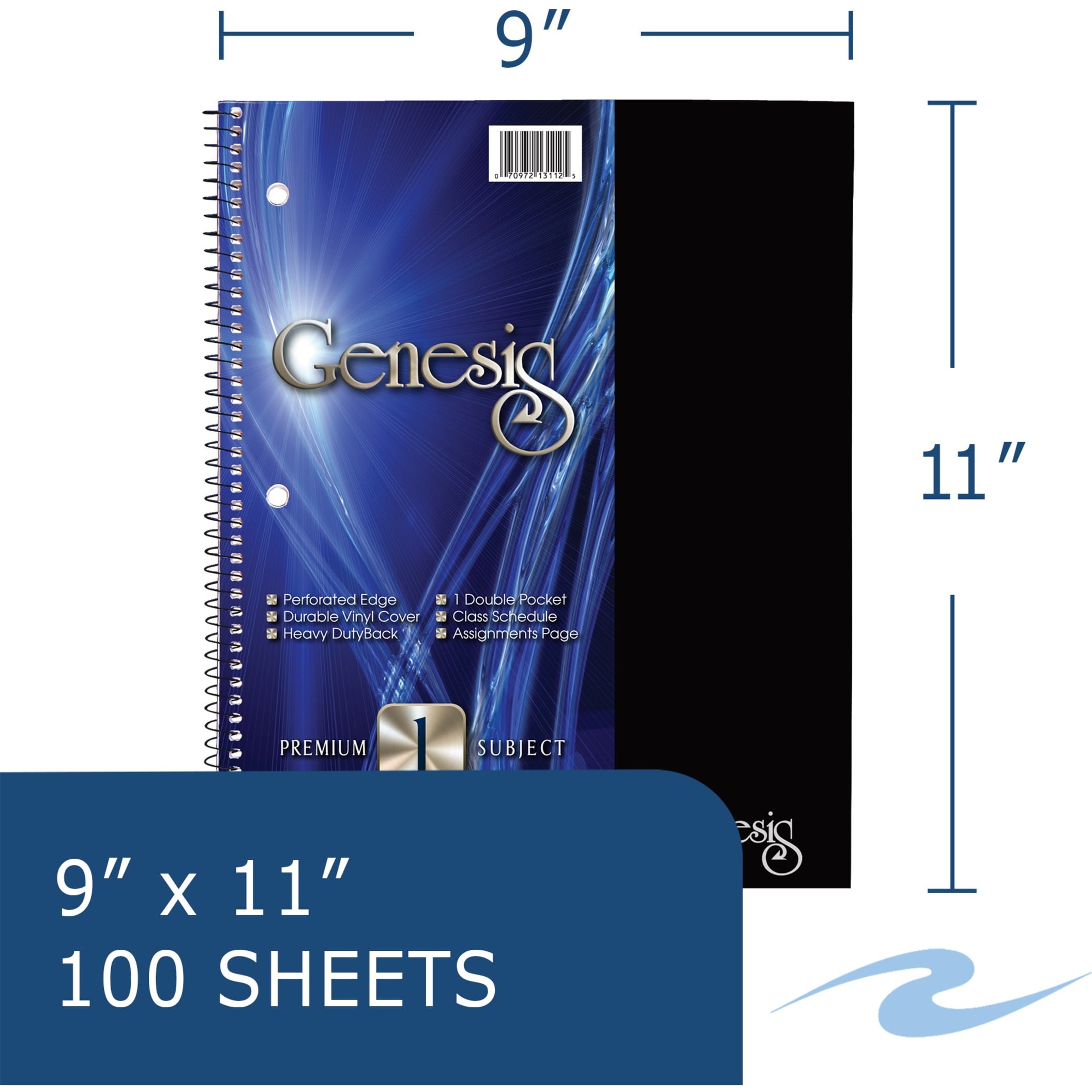 Roaring Spring Genesis College Ruled 1 Subject Spiral Notebook with Double Pocket, 1 Case (12 Total), 11" x 9" 100 Sheets, Assorted Colors