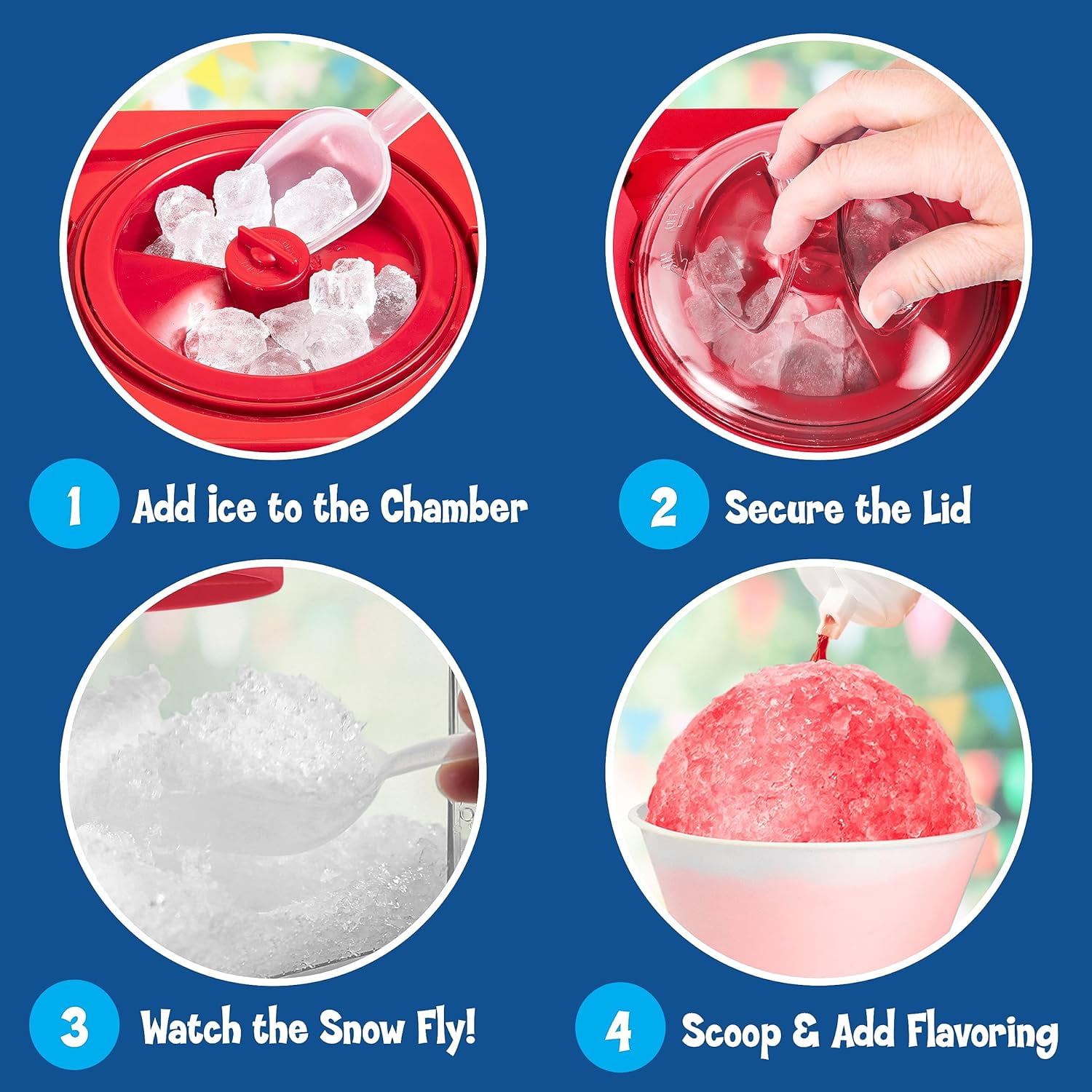 Nostalgia Snow Cone Shaved Ice Machine - Retro Table-Top Slushie Machine Makes 20 Icy Treats - Includes 2 Reusable Plastic Cups & Ice Scoop - White