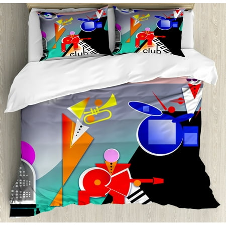 Music Duvet Cover Set Band Of Stick Figures Performing On An