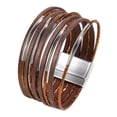 thumbnail image 4 of Pulsera rígida para mujer de cuero sintético PU, duradera, versátil, fácil de usar, multicapa. Marrón oscuro, 4 of 9