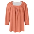 thumbnail image 7 of Pxiakgy 3/4 Sleeve Tops for Women Square Neck for Ladies A Pleated Loose and Flowing Three Quarter Sleeve Top Pleated Square Neck Blouses Dressy Casual Fall Tunic Tops Basic Trendy Clothes Pink 3Xl, 7 of 7