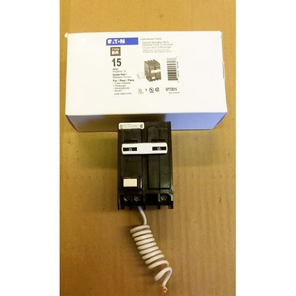Eaton GFTCB215 Plug-On Mount Type GFTCB Ground Fault Circuit Breaker 2-Pole 15 Amp 120/240 Volt AC
