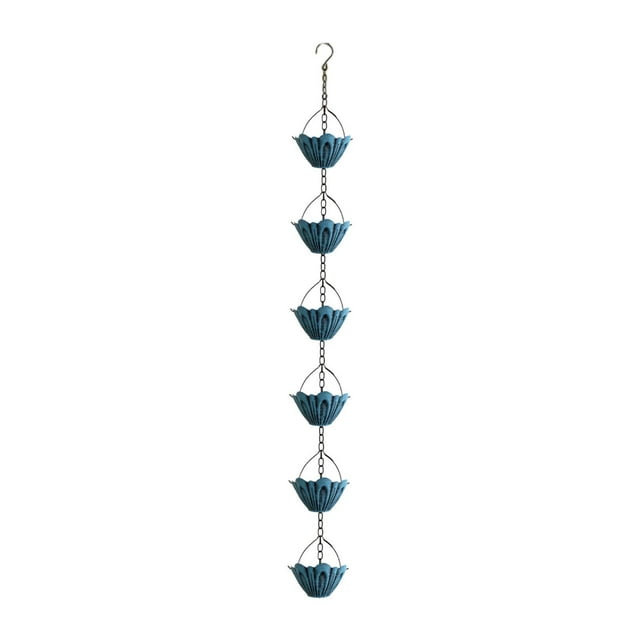 koolsoo 6 Cups Rain Chain Easy Installation Iron Decoration for Garden Sheds Outside Blue
