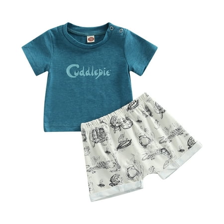 

Meihuida 2Pcs Baby Shorts Clothes Letter Print Short Sleeve T-Shirt Cartoon High Waist High Stretch Shorts Cute Outfit Set