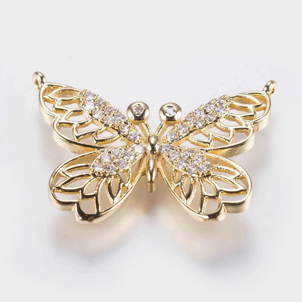 1Pcs Butterfly Charms Brass Micro Pave Cubic Zirconia Pendants Golden for Women Birthday Festival Elegant Gifts Personalized Jewelry 19x26x2.5mm Hole: 0.6mm