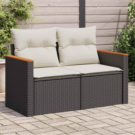 vidaXL Garden Sofa Black PE rattan, powder-coated steel, solid acacia wood