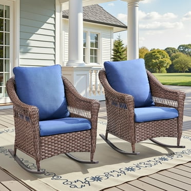PARKWELL Modern Outdoor Wicker Rocking Chair - Patio Rattan Rocker Set ...