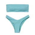 thumbnail image 2 of TEVEQ Women's Summer Bathing Suit 2 Piece Bandeau Bikini Strapless Tube Top with High Cut Bottom Swimsuit Set,Two Piece Bandeau Swimsuit Ribbed Strapless Tube Bikini Top with Cheeky Bottom Green M, 2 of 4