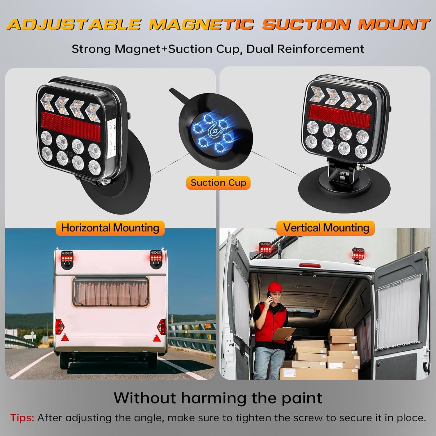 West Bay Magnetic Wireless Trailer Lights, 2 Pack Tow Light with Reflectors, Rechargeable Adjustable Tail Light Kit for Trucks, Boats, RVs, Campers