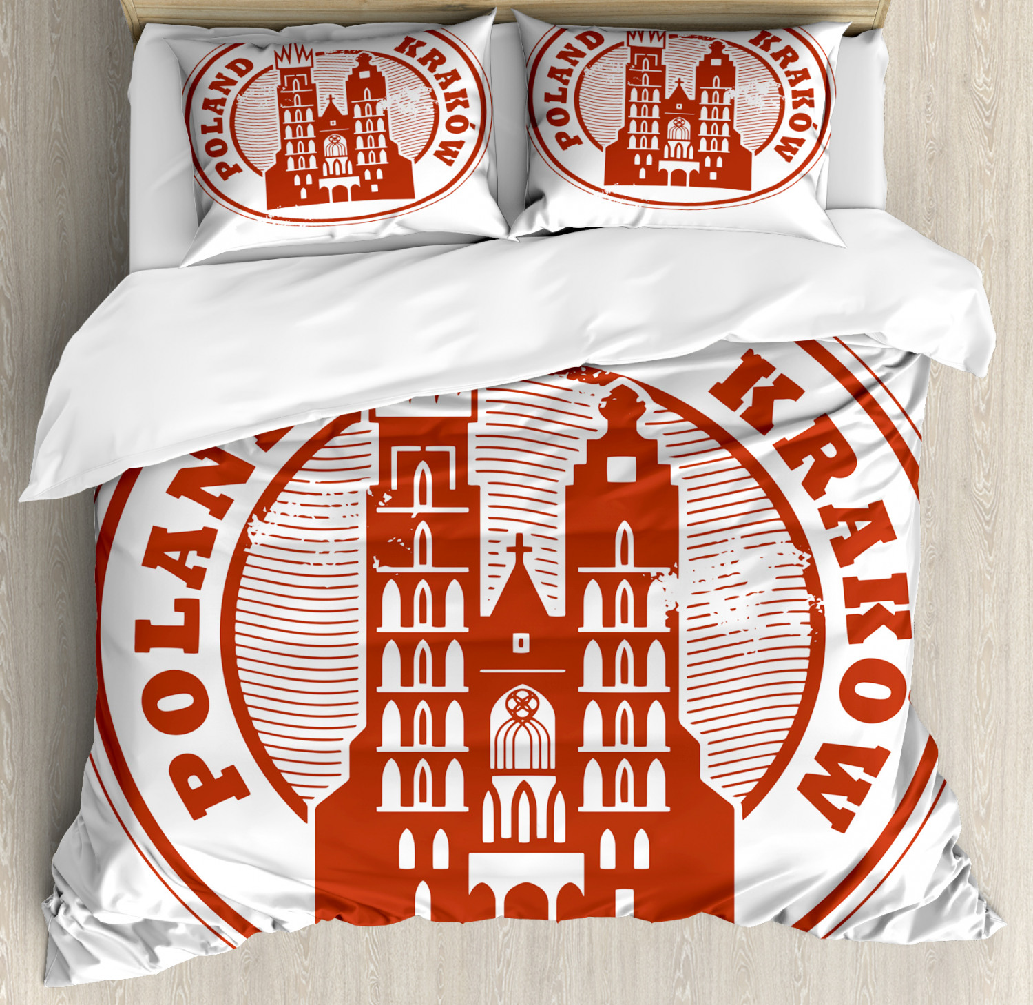 Polish Duvet Cover Set King Size, Grunge Emblem Inspired Pattern with