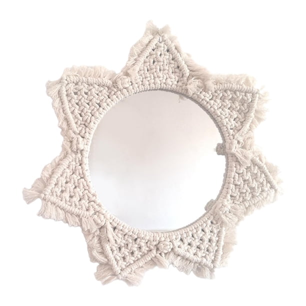 Espejo de macramé bohemio hecho a mano, tapiz colgante, decoración de dormitorio para arte. A
