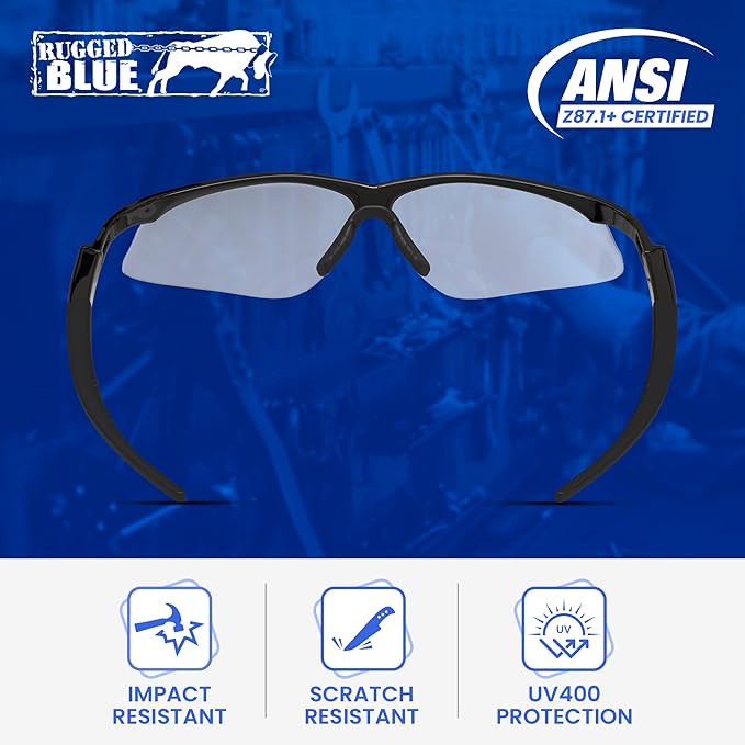 Mojave Clear Safety Glasses for Men/Women | ANSI Certified Eye Protection Glasses and Protective Eyewear | Anti-Scratch Coating and Wrap Around One-Piece Design Work Glasses - 12 Pack