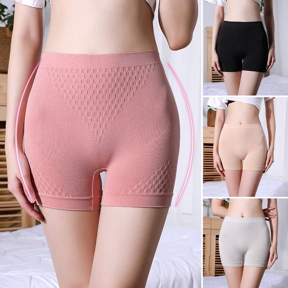 rygai Women Underpants No Hemming Flat Angle Comfortable Seamless Anti-pilling Soft Anti-septic Tummy Control Safety Pants for Inner Wear,Black M