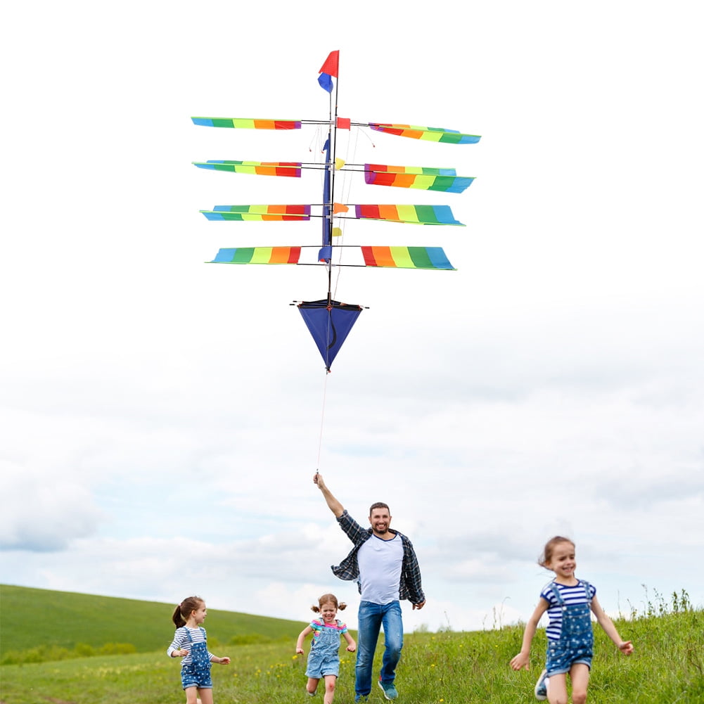 YAHHU 3D Huge Rainbow Sailboat Flying Kite Outdoor Sports Children Kids Game Activity, 32.28 in / 82 cm