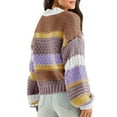 thumbnail image 4 of Womens Color Block Sweater Striped Chunky Knit Cropped Sweaters Crewneck Fall Long Sleeve Loose Pullover Tops, 4 of 4