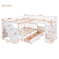 thumbnail image 3 of L Shaped Triple Bunk Beds with Storage, Twin-Twin over Full Bunk Bed with Desk, Wardrobe, Storage Staircase and 3 Drawers, Wooden Bed Frame with Safety Guardrails & Slats Support, White, 3 of 9